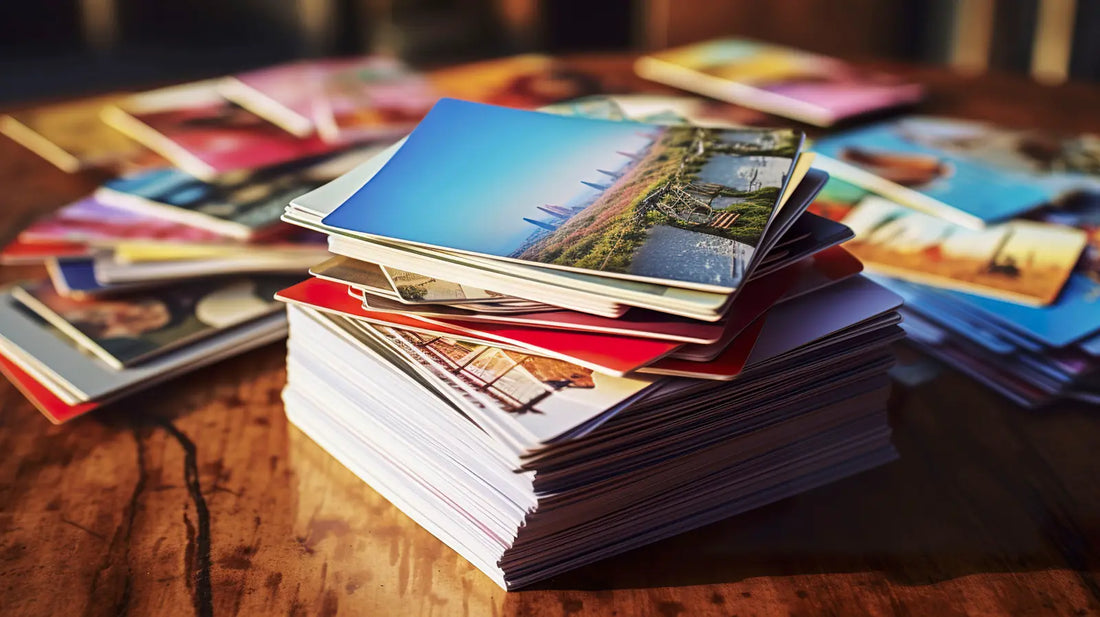 Stack of printed marketing postcards